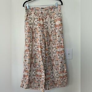 Tahari TropicalPrinted Linen Wide Leg Pants M
